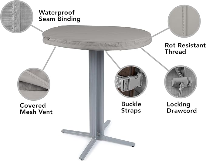Covermates Ultima Outdoor Round Dining Table Top Cover – Rip-Resistant All-Weather Water-Resistant Polyester, Mesh Vent, Drawcord & Buckle Straps, Patio Protection, Round 30-36 DIAMETER, Ripstop Grey