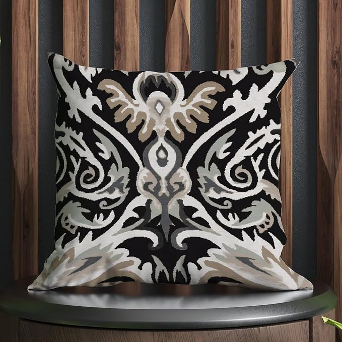 Cushion Cases Ikat Black Brown Pillows Rustic Euro Sham Charcoal Pillow Cover Accent Farmhouse Decor Pillow for Couch Tent Park 16x16 in