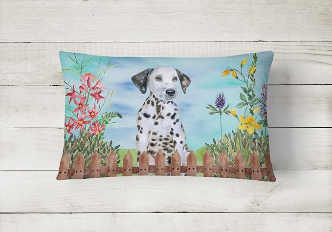 Caroline's Treasures CK1270PW1216 Dalmatian Puppy Spring Canvas Fabric Decorative Pillow Machine Washable, Indoor Outdoor Decorative Pillow for Couch, Bed or Patio, 12HX16W
