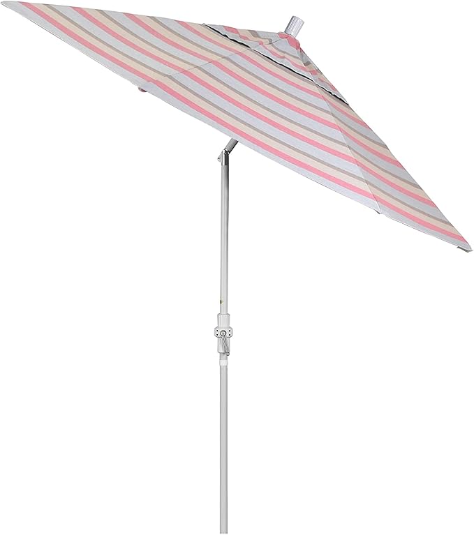 California Umbrella 9' Round Crank Lift, Collar Tilt, Aluminum Pole, Fiberglass Rib Patio Umbrella, White Finish