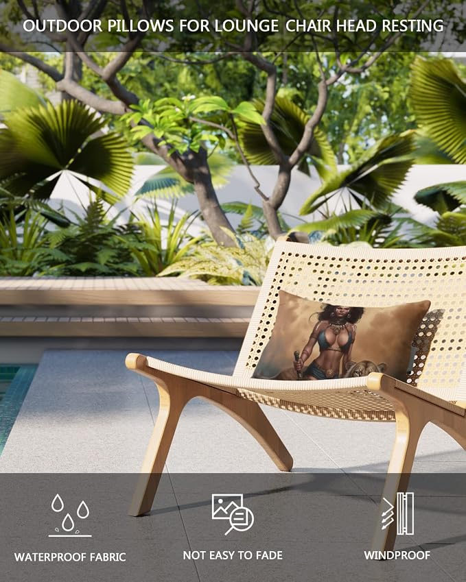 Outdoor Pillows Covers with Inserts Valkyrie on the Prairie Llion and Warrior Woman Waterproof Pillow with Adjustable Strap Throw Pillows for Patio Furniture Recliner Lounge Chair, 11x16 inch, 1PCS