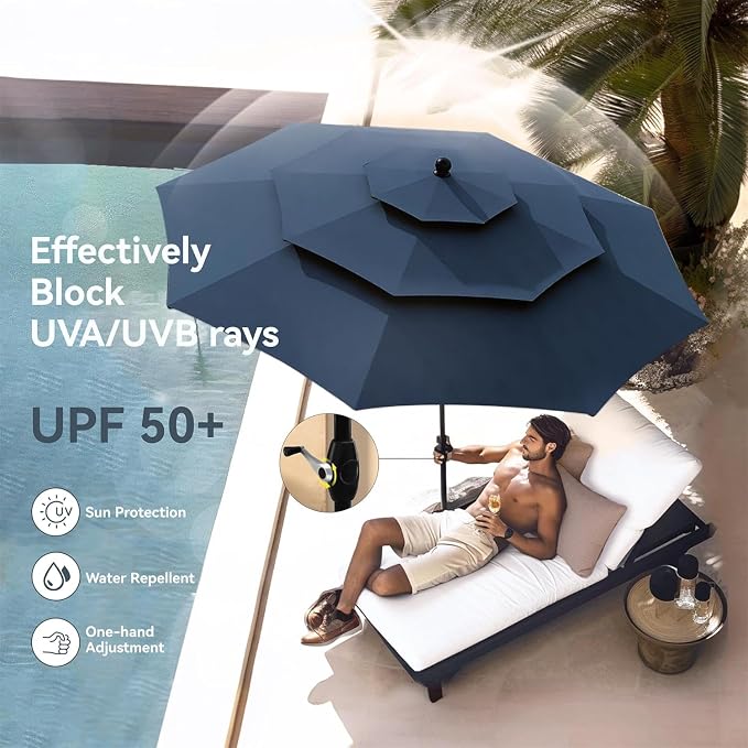 PHI VILLA 5pc Patio Dining Set with 10ft Blue Umbrella, 4 Rattan Chairs | Includes 37" square metal table, 4 cushioned rattan chairs, and 10ft blue umbrella. Perfect for patio, deck, yard, or porch