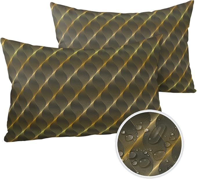 Outdoor Waterproof Pillow Covers Set of 2, Abstract Geometric Gradient Brown Retro Pattern Patio Throw Pillow Covers, Decorative Cushion Case for Couch Sofa Furniture Garden, 20x12 Inch