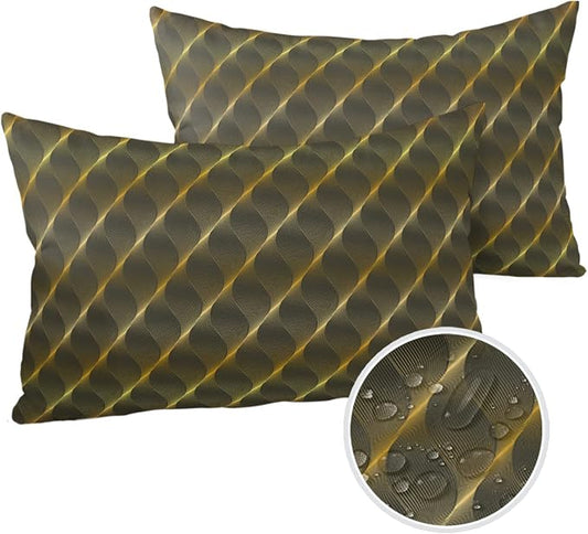 Outdoor Waterproof Pillow Covers Set of 2, Abstract Geometric Gradient Brown Retro Pattern Patio Throw Pillow Covers, Decorative Cushion Case for Couch Sofa Furniture Garden, 20x12 Inch