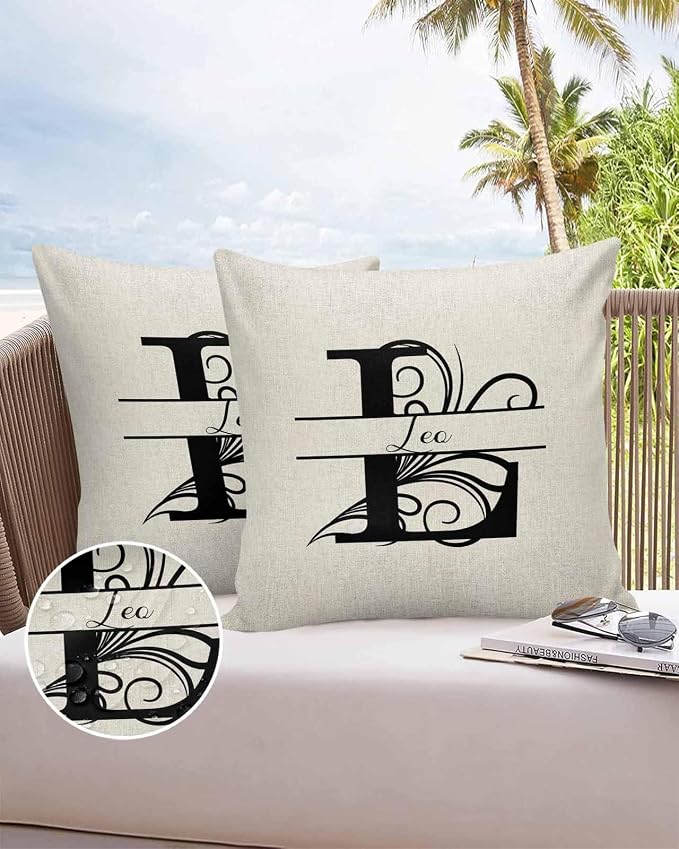 Personalized Gifts for Women/Men, Custom Pillow Case with Name Outdoor Waterproof Pillowcase, Letter L Customized Pillow Cases for Patio, Monogram Words Customs Pillow Cover 18" x 18", 2 Pcs