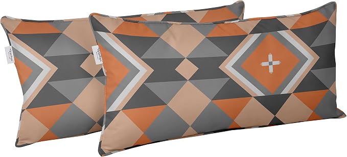 Indoor/Outdoor Polyester Fabric Lumbar Pillow Cover, All-Weather Waterproof Rectangular Cushion Case for Patio Furniture, 12 x 18 Set of 2 - Geometric-47