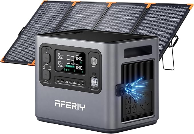 AFERIY P280 Portable Power Station 2800W (Peak 5600W) with 400W Bifacial Solar Panel,2048Wh LiFePO4 Battery,Expandable to 10kWh,1800W AC Charging Less 38 mins,Solar Generator for Home Use,Camping,RVs