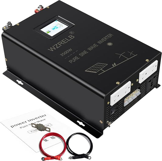 WZRELB 3500W Split Phase Pure Sine Wave Inverter, 24V DC to 120V 240V, 5 AC Outlets, Hardwire Terminal, High Efficiency up to 91.6%
