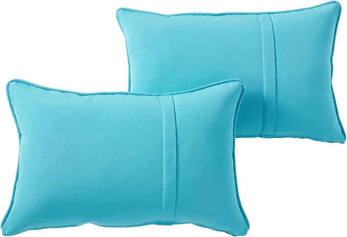 Sunbrella Rectangular Outdoor Throw Pillows 21x14 Set of 2 - Corded Lumbar Patio Accent Pillows with Pleated Design & Removable Zipper Covers – Weather & Fade Resistant Pillows, Canvas Aruba