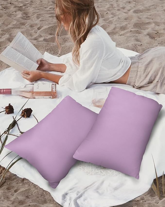 Outdoor Waterproof Throw Pillow Covers Set of 2 Lavender Lumbar Pillowcases 20x12 Inches Solid Purple Color Patio Decorative Pillows Cushion Case Patio Pillows for Couch Bed Chair Garden