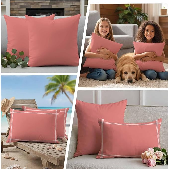 Peach Solid Outdoor Pillow Covers Set of 2 Waterproof Throw Pillow Cover Decorative Cushion Cases for Patio Porch Garden 24X24 Inch