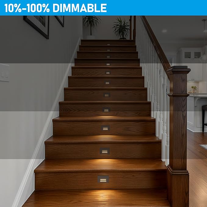 LEONLITE 5CCT 120V LED Step Lights, 3.5W Dimmable Horizontal Louvered Stair Lights Indoor Outdoor, Wet Location, CRI90, ETL, 2700K/3000K/3500K/4000K/5000K, Aluminum, Oil Rubbed Bronze, Pack of 3