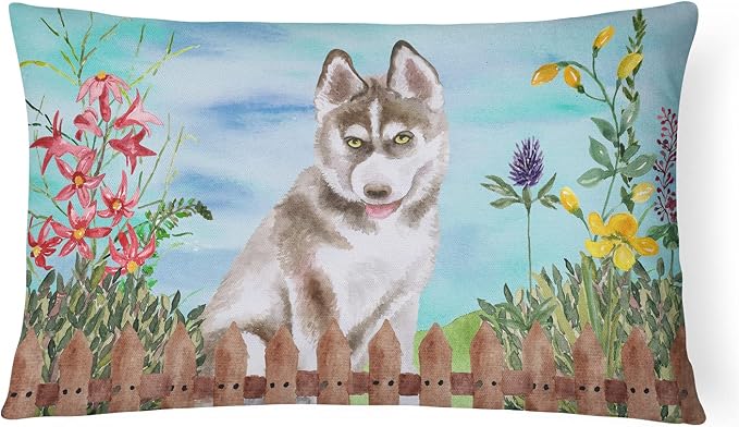 Caroline's Treasures CK1258PW1216 Siberian Husky Grey Spring Canvas Fabric Decorative Pillow Machine Washable, Indoor Outdoor Decorative Pillow for Couch, Bed or Patio, 12HX16W