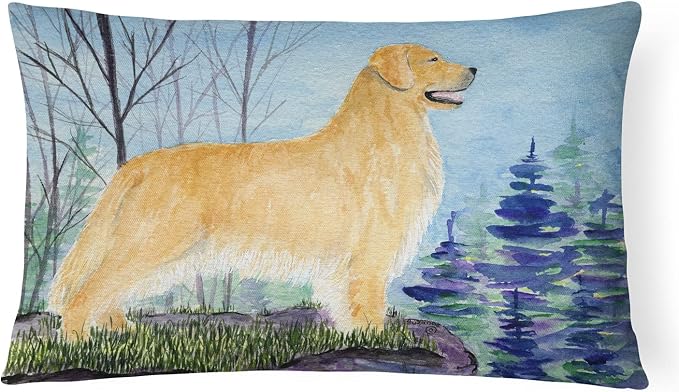 Caroline's Treasures SS8607PW1216 Golden Retriever Canvas Fabric Decorative Pillow Machine Washable, Indoor Outdoor Decorative Pillow for Couch, Bed or Patio, 12HX16W