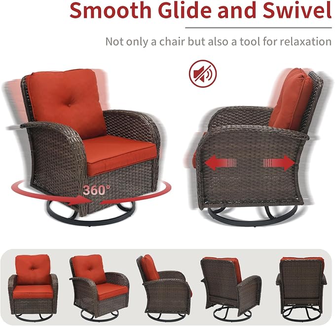 JJMGJOY Outdoor Swivel Rocker Patio Chairs 3 Pieces，Swivel Patio Chairs with Cushions，Outdoor Swivel Rocking Chairs Set of 2 with Rattan Side Table，Patio Furniture Set for Outside Porch Deck