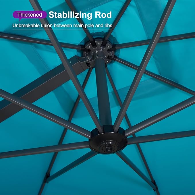 PURPLE LEAF 12' X 12' Square Patio Umbrella with Wheeled Base Large Offset Hanging Outdoor Cantilever Umbrella Included Base for Garden Deck Backyard Pool Turquiose Blue