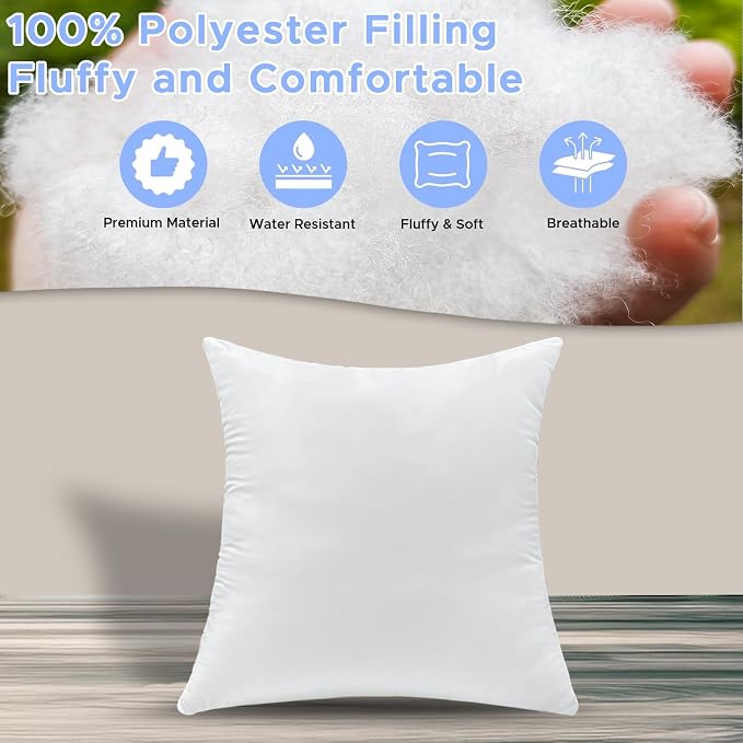 2 Pack Pillow Inserts Waterproof Outdoor 22x22 inch White | Waterproof protection.Hypoallergenic & washable. Stays plump and supportive.Ideal for indoor/outdoor use on couch or patio.