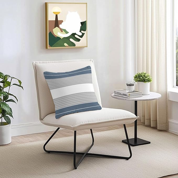 Haze Blue Grey Stripe Outdoor Pillow Covers Waterproof, All Weather Cushion Case Set of 2, Modern Art Horizontal Striped Decorative Pillowcases for Sofa Couch Bed Decor Patio Furniture 18"x18"
