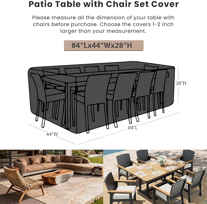 SheeChung Patio Furniture Covers Rectangular 84"L x 44"W x 28"H,Outdoor Furniture Cover Waterproof,Anti-UV,Patio Dining Table Chair Set Covers,Outdoor Couch Cover Waterproof