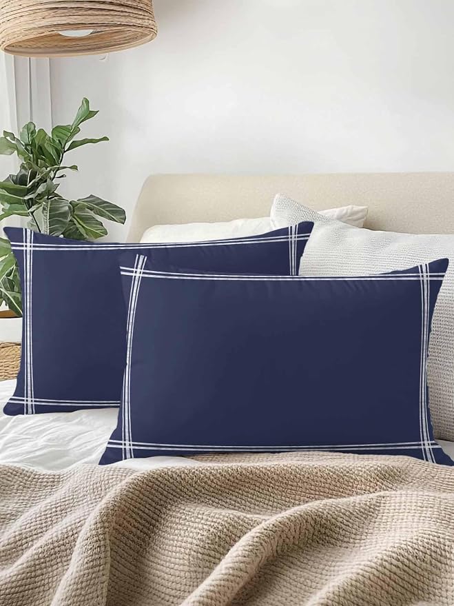 Vandarllin Waterproof Outdoor Pillow 1 Pack Solid Blue Color Decorative Throw Pillows Cover & Insert 20x12 Inch Lumbar Pillowcase Dark Blue Pillows for Couch Sofa Bed Patio Furniture Indoor Outdoor