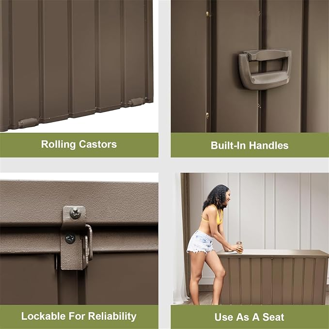 150 Gallon Outdoor Storage Box, Patio Cushion Storage Bin Outdoor, Large Deck Box for Garden, Backyard (Dark Brown)