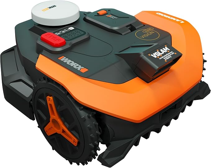 Bundle of WORX Landroid Vision Cloud Robot Lawn Mower, No Perimeter Wire Robot Mower for 1/2 Acre, WR320 + WORX Robotic Lawn Mower Garage, Weatherproof Mower Storage Garage for Vision Cloud, WA0828