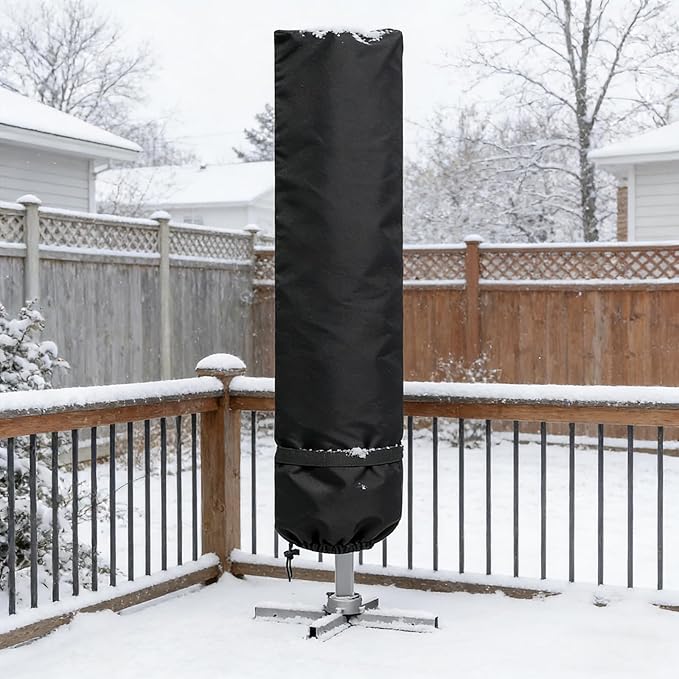 LBTING Patio Umbrella Cover, Outdoor Umbrella Covers 95H x 25W Inches Fit 9ft to 13ft Umbrella, 420D Waterproof Windproof Dust-proof UV-Resistant Furniture Cover - Black