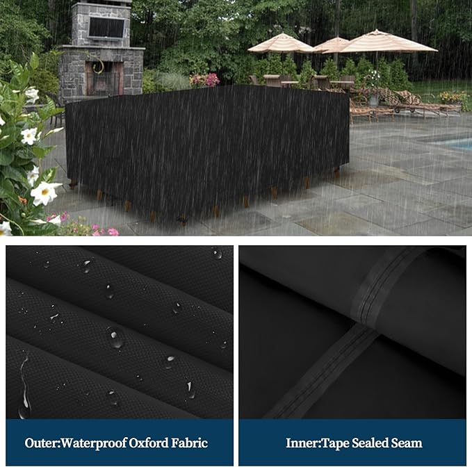 Easy-Going Rectangle Patio Furniture Cover Waterproof Outdoor Dining Table and Chair Cover Anti-UV Outside Sectional Sofa Set Covers (74"L x 47"W x 28"H, Black)