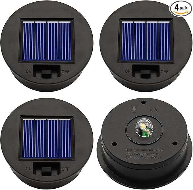 4 Pack Solar Lights Replacement Top Parts (Top Size 3.31 inch, Bottom Size 2.83 inch) 7 Lumens Lantern Lids Replacement Light for Hanging Solar Lanterns Outdoor Decorations Garden Patio, Warm White