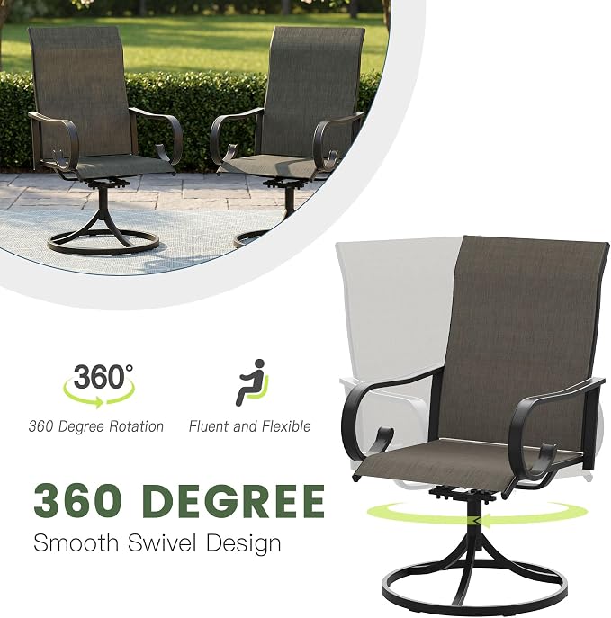 5 Pieces Patio Dining Set, 4 Outdoor Swivel Dining Chairs with 37.8" Square Metal Outdoor Dining Table with Umbrella Hole for Garden Backyard Deck, Mixed Brown & Walnut