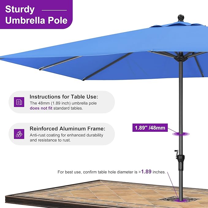 PURPLE LEAF 11.5' x 8' Patio Market Umbrella Outdoor Table Sun Umbrellas with Crank 8 Aluminum Sturdy Ribs for Pool Deck Backyard Beach Sky Blue