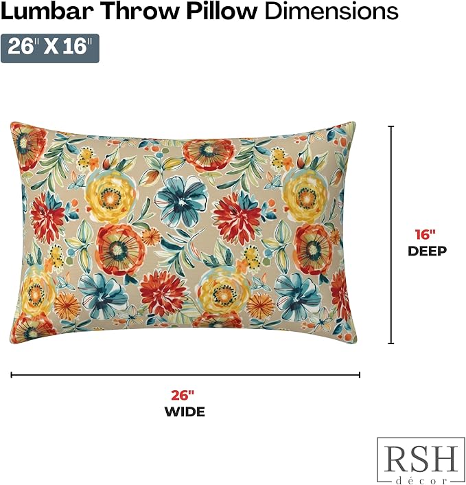 RSH DECOR: Jumbo Lumbar Throw Pillows – Set of 4 | 26" x 16" | Indoor Outdoor Use – Patio, Lounge, Adirondack | Water & Fade-Resistant |Made in USA (Colsen Sonoma)