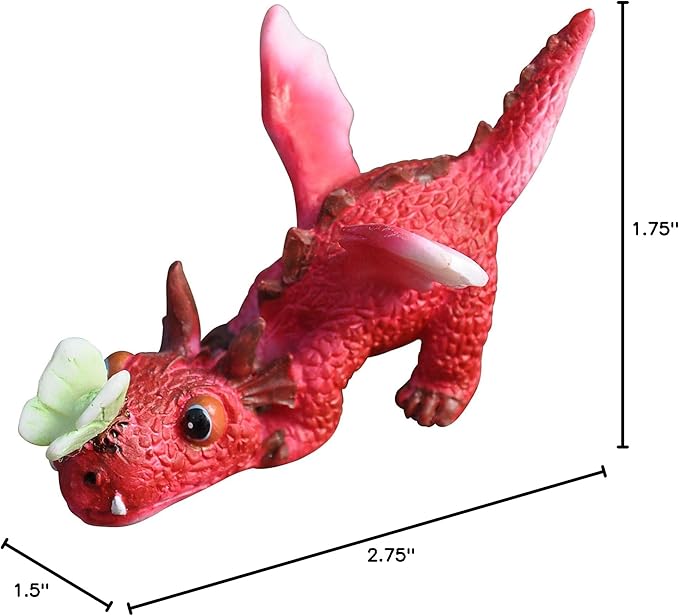 Top Collection Miniature Fairy Garden and Terrarium Mini Red Dragon Playing with Butterfly Figurine