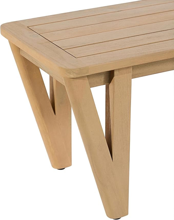 Christopher Knight Home Cove 3 Piece Acacia Wood Dining Table Set for 4-6, Outdoor Dining Set with Patio Table & Dual Benches, Patio Furniture Set with Slatted Design & V-Shaped Legs, Light Teak