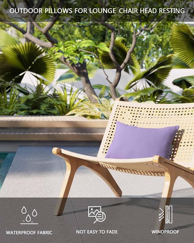 Outdoor Waterproof Lumbar Pillow Lavender Purple Waterproof Headrest Pillow Lumbar Pillows with Insert & Adjustable Elastic Strap Simple Style Pillows for Patio Beach Pool Chaise Chair 1 Pack 11x16