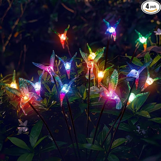 4 Pack Solar Hummingbird Lights Outdoor Garden, 6 Head Solar Swaying Pathway Stake Lights Waterproof for Yard Lawn Patio Walkway Landscape Decor
