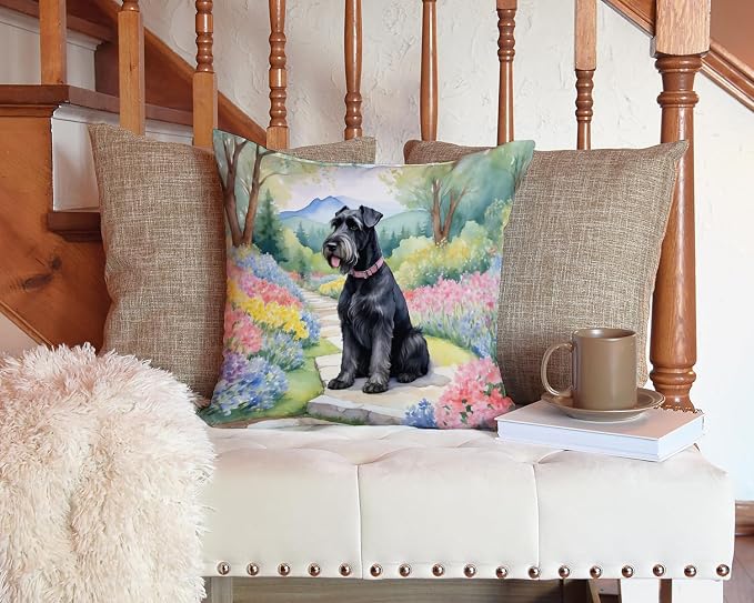 Caroline's Treasures Giant Schnauzer Spring Path Throw Pillow Machine Washable, Indoor Outdoor Decorative Pillow for Couch, Bed or Patio, 14Hx14W