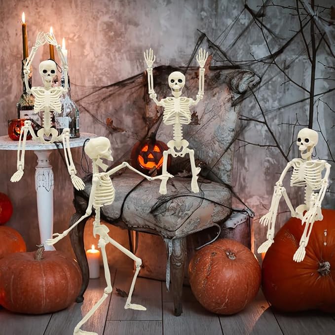 6 Packs Halloween Skeletons, 16 Inch Posable Skeletons for Halloween Props | Mini Plastic Skeleton for Yard Garden Lawn Haunted House Graveyard Decor
