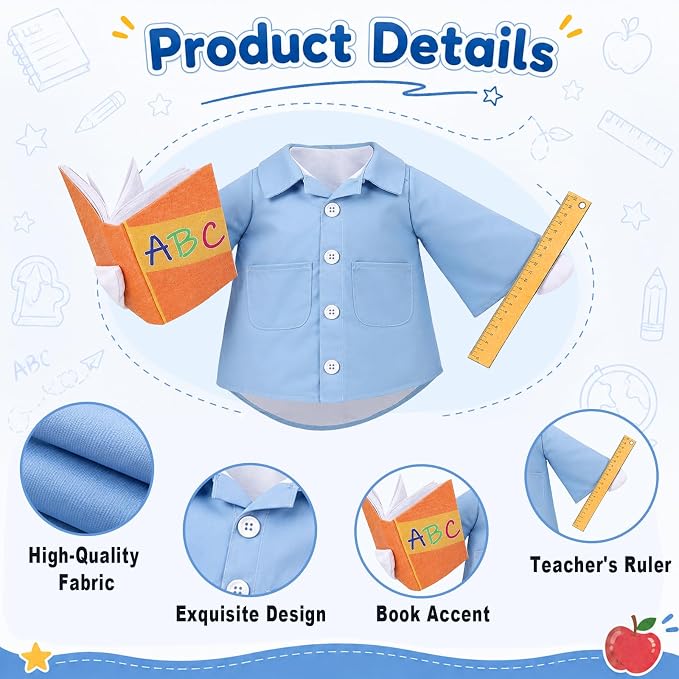 Teacher Porch Goose Outfit for 23 Inch Plastic Cement Goose Statue, Back to School Goose Clothes with Bows Hairband, Glasses & Felt Pencils, Classroom Porch Goose Costume for Yard Patio Lawn Decor