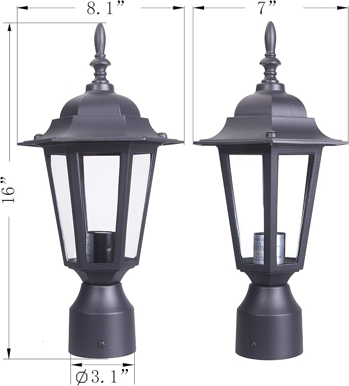 Outdoor Post Light, Rustproof Aluminum Pole Lamp, Black | Exterior Lamp Post Light Fixture for Garden, Yard, Pathway, Waterproof, Glass, E26 Base, Max 60W, 1 Pack