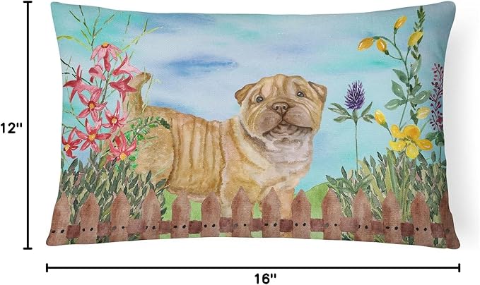 Caroline's Treasures CK1281PW1216 Shar Pei Puppy Spring Canvas Fabric Decorative Pillow Machine Washable, Indoor Outdoor Decorative Pillow for Couch, Bed or Patio, 12HX16W