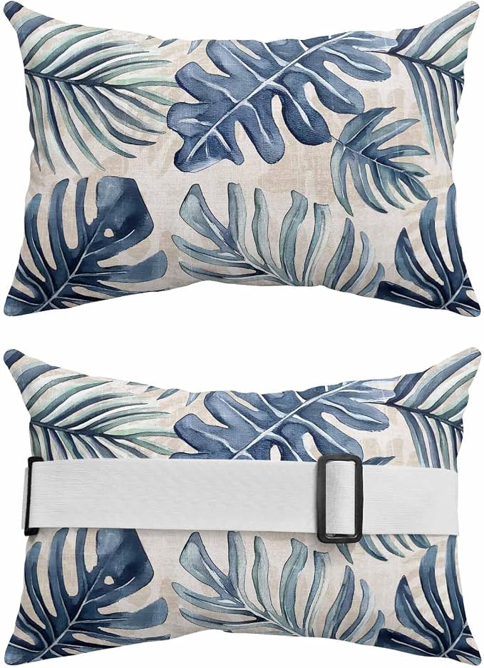 Pack of 4 Outdoor Lumbar Pillow Covers 12x20 Inch, Navy Blue Monstera Deliciosa Waterproof Throw Pillow Covers Set, Summer Botanical Tropical Vintage Decorative Cushion Cases for Patio Porch Car
