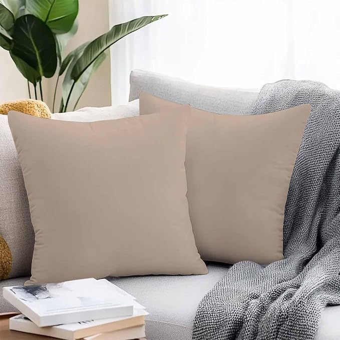 Throw Pillow Covers 16x16 Inch Set of 2, Beige Solid Color Waterproof Outdoor Pillow Covers, Aesthetics Contemporary Luxury Decorative Cushion Pillowcases for Couch, Sofa, Bed, Garden, Patio