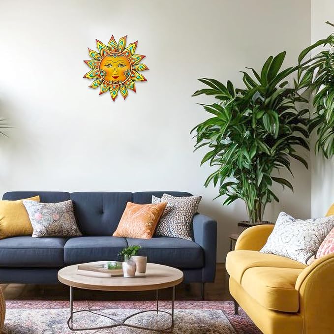 Metal Sun Flower Wall Decor - 12.87 inches Sun Wall Art Hanging Decorations for Outdoor, Home Garden Yard Patio Fence Bedroom Decor