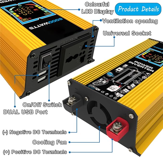 6000W Solar Generator Kit - Portable Off-Grid Power System with 12V to 110V/220V Inverter, 75W Foldable Solar Panel, Dual USB & 4 USB Ports, 50A Controller for Home & Outdoor (Yellow)