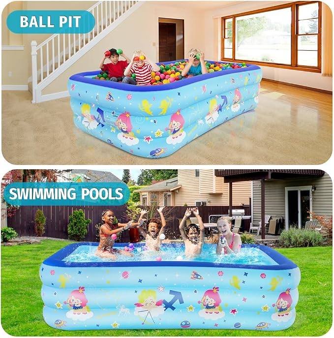 Seasons Inflatable Pool for Kids 80"x48"x20" PVC Thickened Swimming Pool for Summer Garden & Outdoor Backyard Water Parties