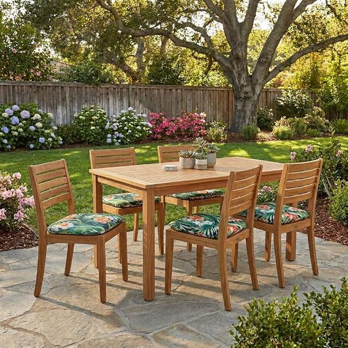 BrylaneHome Bh Outdoor Performance Set of 4 Stacking Chair Pads - Blue Fern