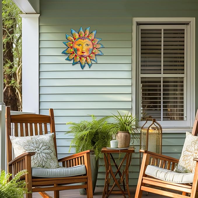 Daogtc Metal Sun Flower Wall Decor,12.87 inches Sun Wall Art Hanging Decoration for Indoor and Outdoor, Garden Farmhouse Yard Patio Fence Living Room Bedroom Decor