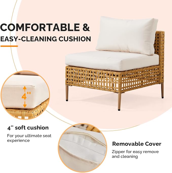 VINGLI 7 Piece Patio Sectional Furniture Set, Wicker Outdoor Furniture with Thick Cushions and Coffee Table, Outdoor Couch Conversation Sets for Garden, Backyard, Pool