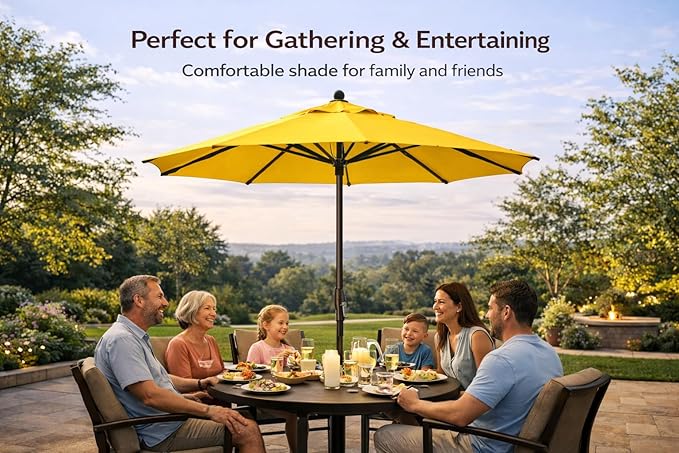 Treasure Garden Octagonal 9 ft Patio Umbrella - Outdoor Furniture Table Umbrella – Push-Button Tilt – Black Aluminum Frame (Obravia2, Navy)